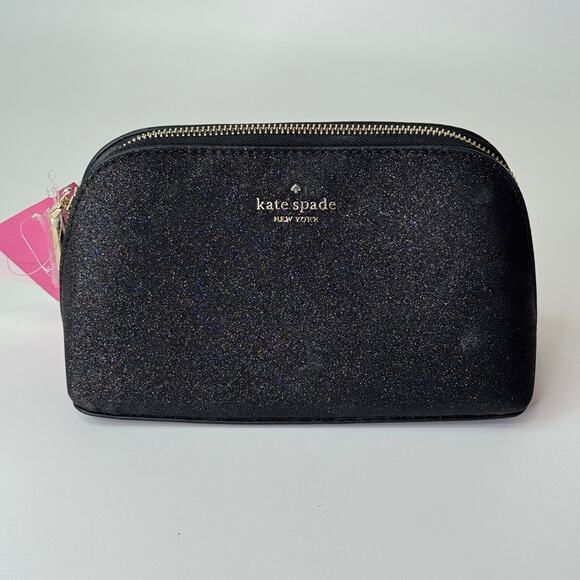 Kate Spade shimmy glitter small cosmetic case Black - Picture 1 of 7